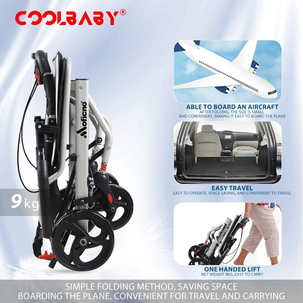 Super Lightweight (Only 19lbs aluminum wheelchairs wheelchairs portable foldable double support frame small hand push scooter