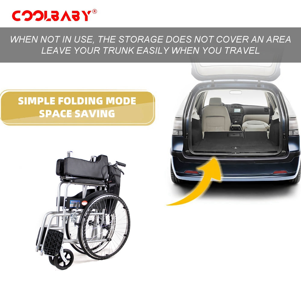 COOLBABY SSZ-LY06: Foldable Lightweight Disabled Wheelchair with Handbrake and Potty - Sturdy Thickened Steel Pipe Design for Elderly Comfort (Black) - coolbabymalls