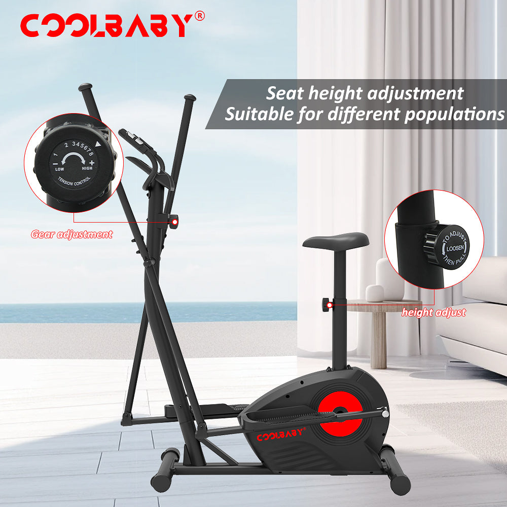 COOLBABY Elliptical Machine,Elliptical Exercise Machine for home with Seat,8 Resistance Levels,Pulse Rate Grips and LCD Monitor,WQSJ-JSC02