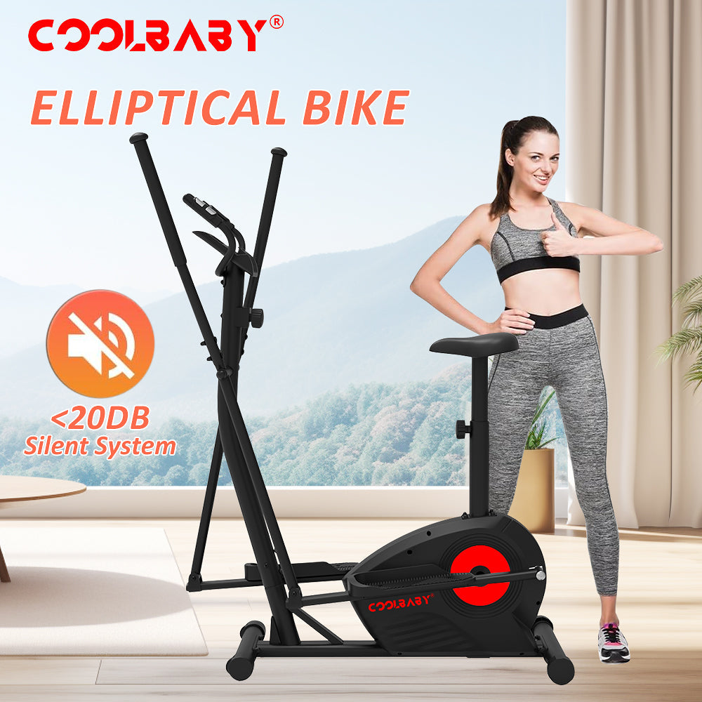 COOLBABY Elliptical Machine,Elliptical Exercise Machine for home with Seat,8 Resistance Levels,Pulse Rate Grips and LCD Monitor,WQSJ-JSC02