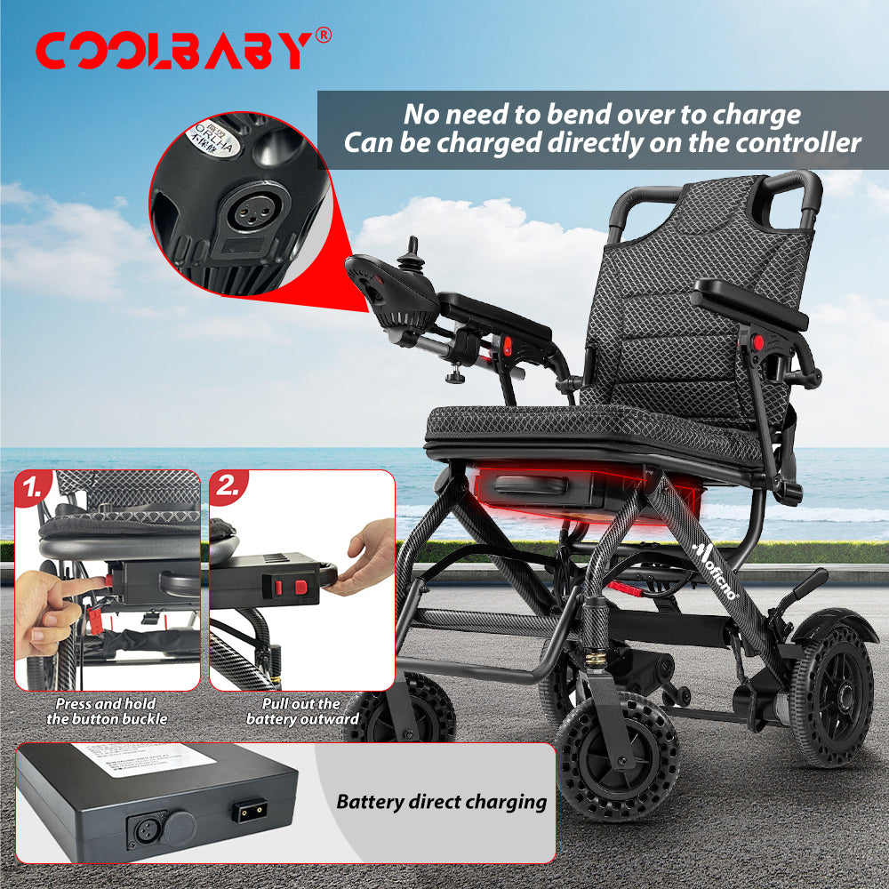 Carbon Fiber Coated Lightweight 15.6kg Electric Wheelchair Automatic Wheelchair Travel for Adults, Seniors Compact Portable Airline Approved