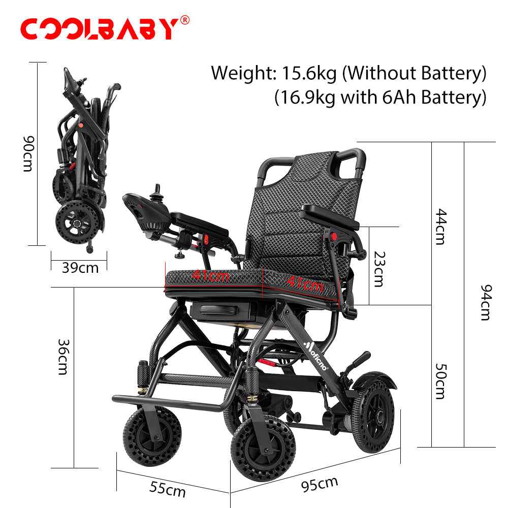 Carbon Fiber Coated Lightweight 15.6kg Electric Wheelchair Automatic Wheelchair Travel for Adults, Seniors Compact Portable Airline Approved