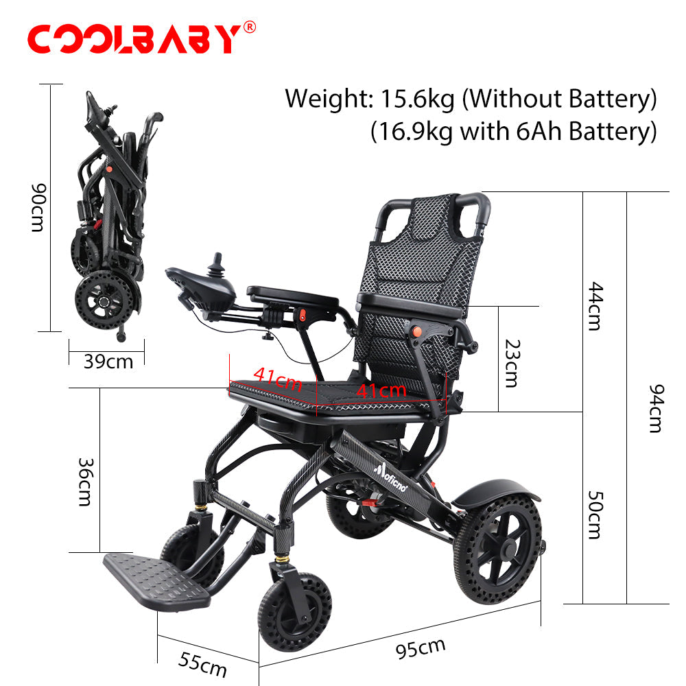Carbon Fiber Coated Lightweight 15.6kg Electric Wheelchair Automatic Wheelchair Travel for Adults, Seniors Compact Portable Airline Approved