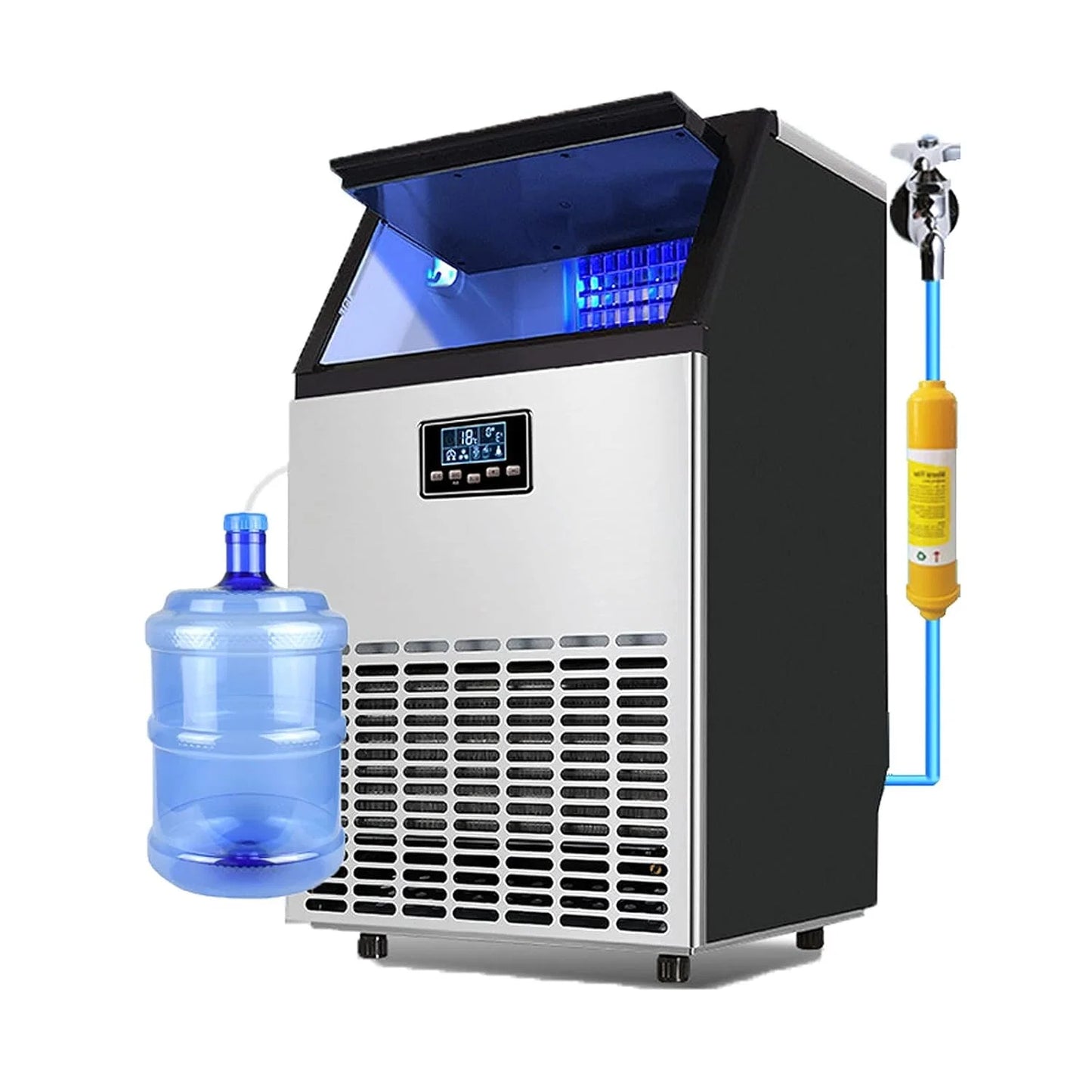 Coolbaby Commercial lce Maker lce Machine Self Clean, 66 Cubes per Batchin 11-18 Minutes 80 KG/24H,15KG Storage Bin, Advanced LCD Panel