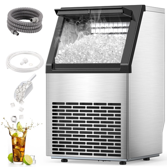 Commercial Ice Maker Machine, 220,240v/50 Hz 60Hz Stainless Steel under Counter Ice Machine Freestanding Ice Maker Machine High-Efficiency Ideal For home/Kitchen/Office/Restaurant/Bar/Coffee Shop