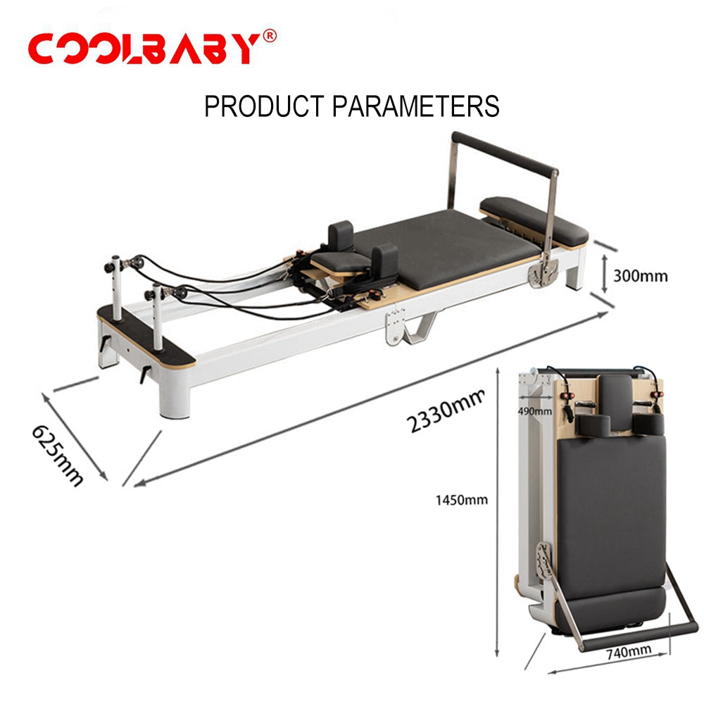 COOLBABY GS-PLT04 Pilates Reformer Folding Aluminum Yoga Bed NCS Pilates Reformer Machine, Aluminum Alloy Foldable Pilates Bed for Home, Exercise Yoga Equipment