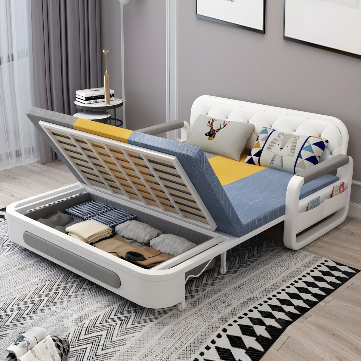 Modern Sectional Sofa Bed Set for Living Room & Dining Wood with  Fabric & Foam Padding Reclining Feature Hotel Suitable (1.58M)