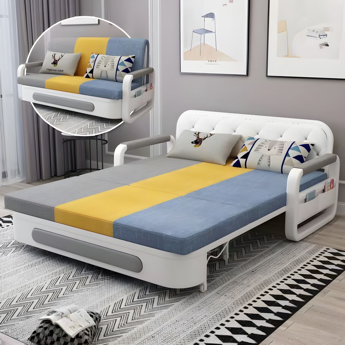 Modern Sectional Sofa Bed Set for Living Room & Dining Wood with  Fabric & Foam Padding Reclining Feature Hotel Suitable (1.58M)