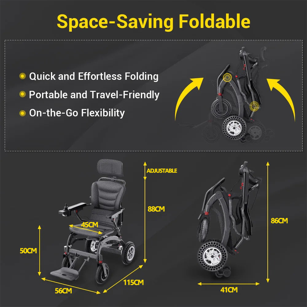 Powerful Lithium Rechargeable Controlled Lightweight 17.5kg Elderly Electric Wheelchair Brushless Motor Health Care Wheelchair