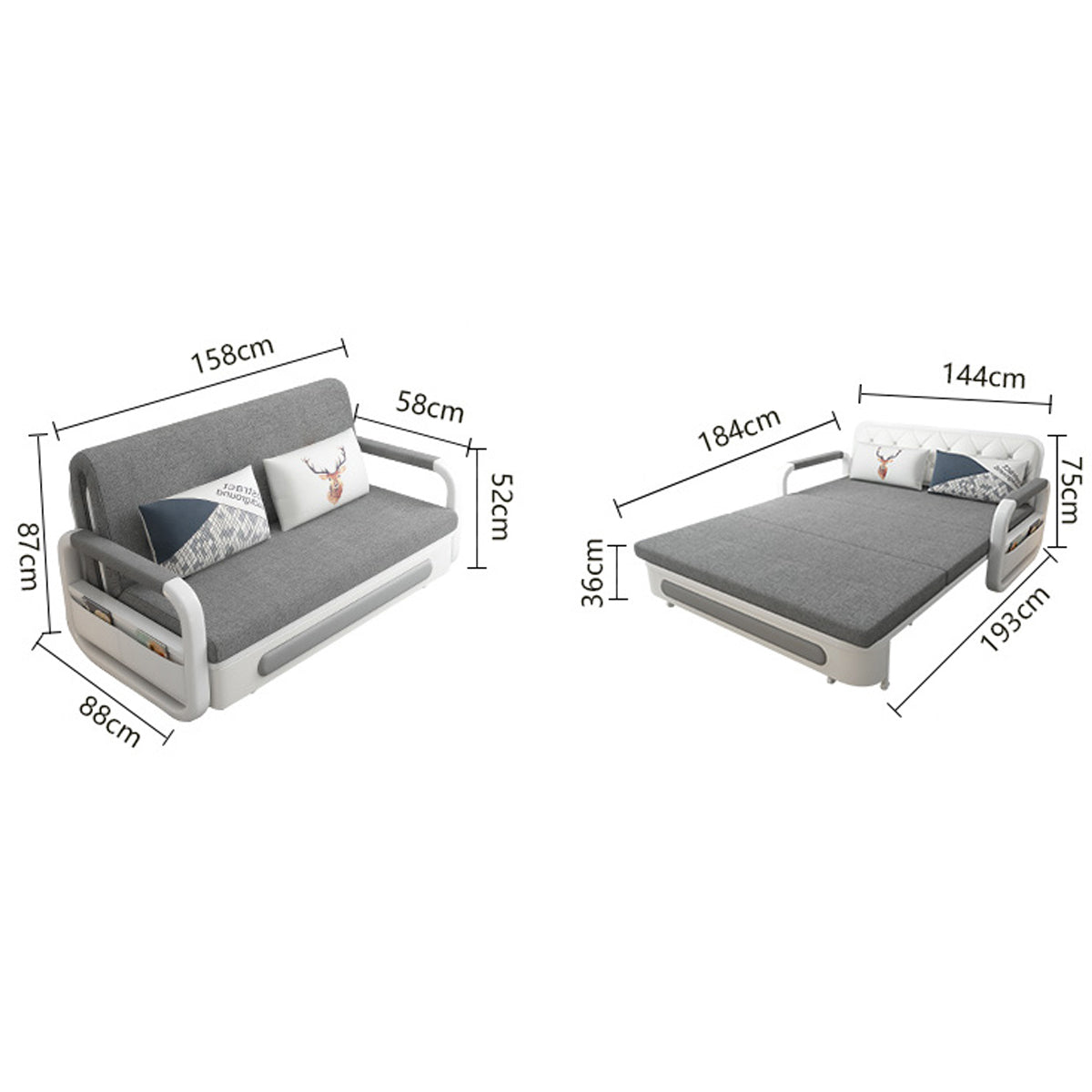 Modern Sectional Sofa Bed Set for Living Room & Dining Wood with  Fabric & Foam Padding Reclining Feature Hotel Suitable (1.58M)