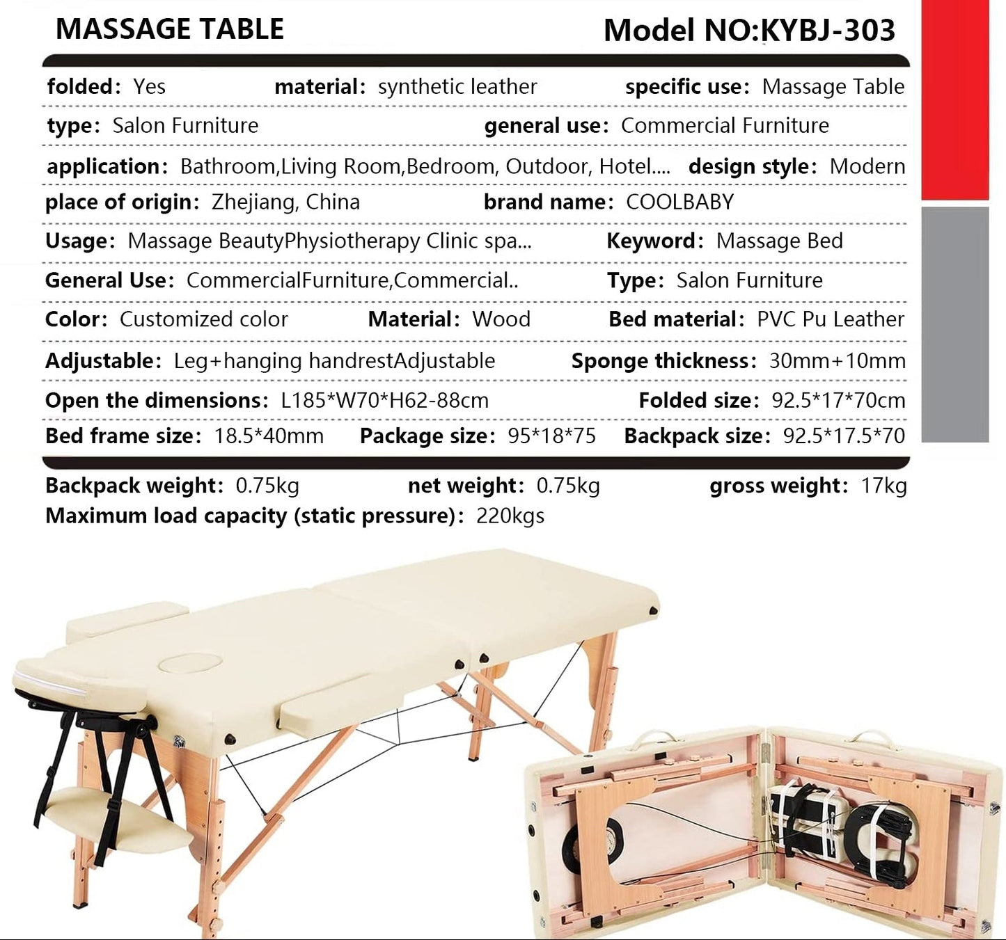 COOLBABY Portable Fitness Massage Table - Professional Adjustable Folding Bed for Ultimate Relaxation - coolbabymalls