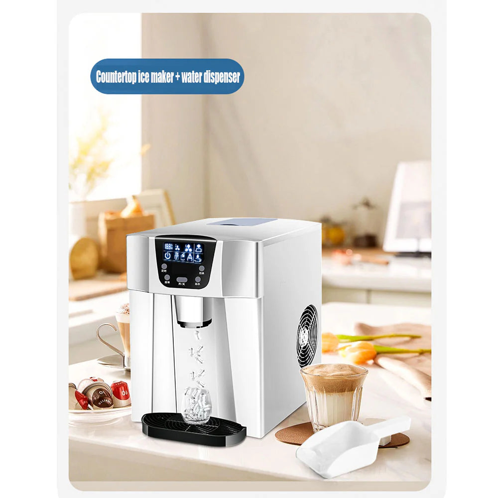 3-in-1 Countertop Ice Maker & Cold Water Dispenser – 15KG/Day, 2L Tank, Silver