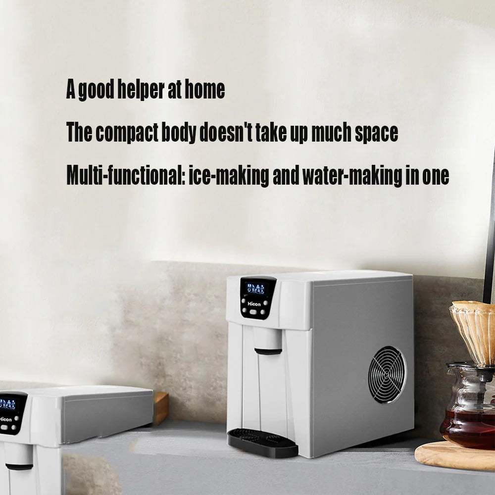 3-in-1 Countertop Ice Maker & Cold Water Dispenser – 15KG/Day, 2L Tank, Silver