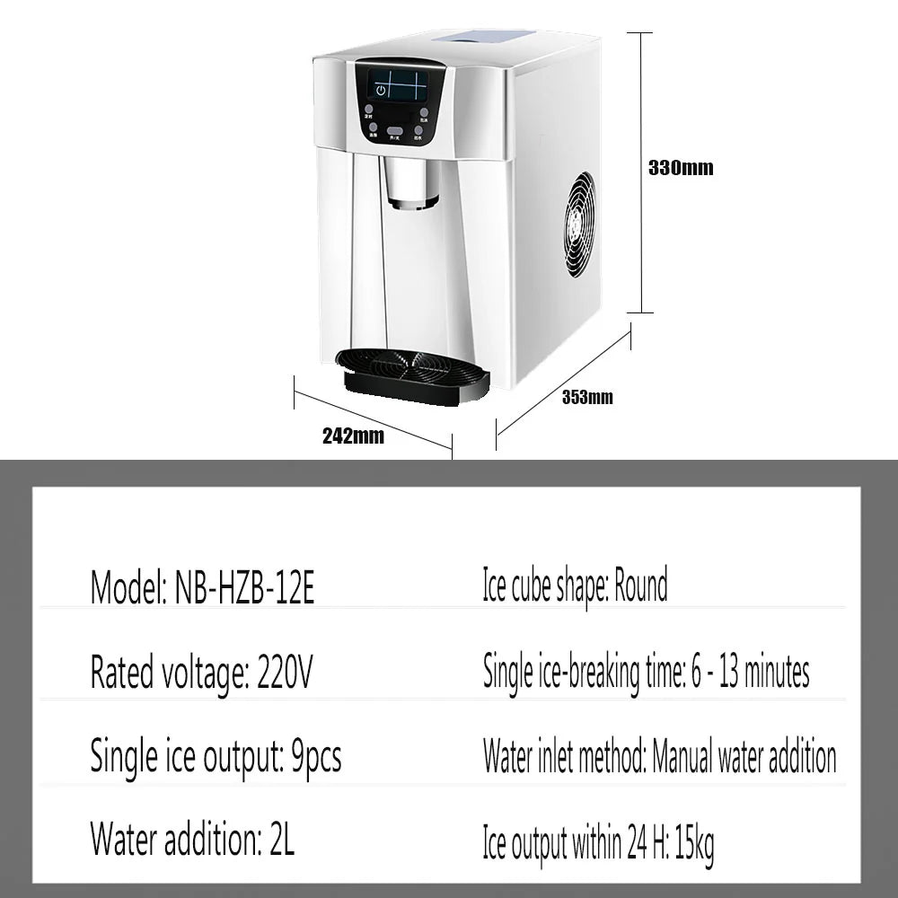 3-in-1 Countertop Ice Maker & Cold Water Dispenser – 15KG/Day, 2L Tank, Silver