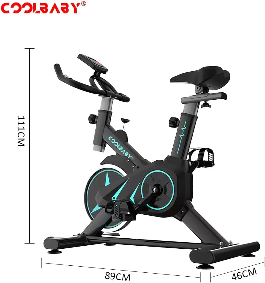 COOLBABY Indoor Cycling Bike for Home Gym - Magnetic Resistance, Height Adjustable Seat, Display, Phone Holder, Heart Rate Monitor, 220lb Capacity