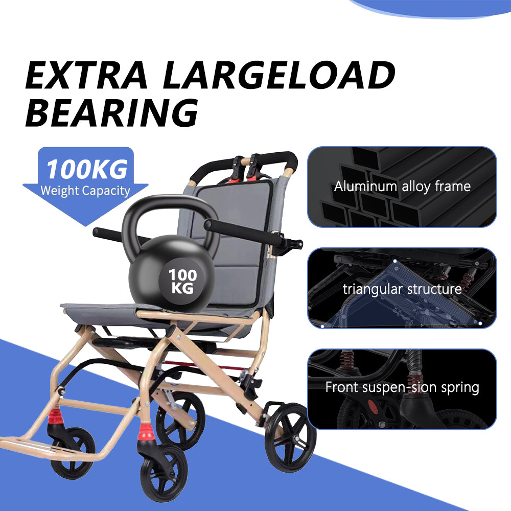 Manual Wheelchair Lightweight Foldable Transport Wheelchair Travel Wheelchair Support 220lbs with Telescopic Handle