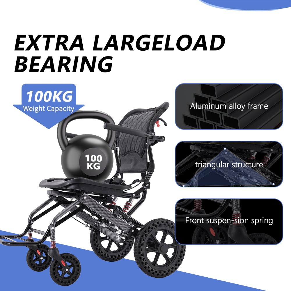 Ultra Lightweight Portable Ergonomic Design Foldable Manual Wheelchair with Pull Rod Aluminum Alloy Travel Wheelchair