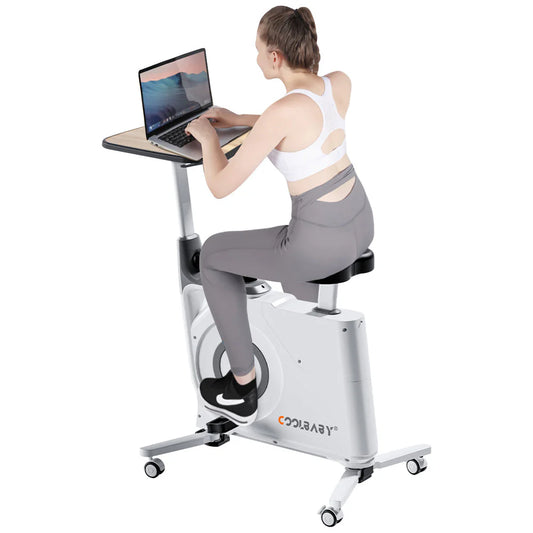 COOLBABY Exercise Bike with Desk,Home Office Fitnessbike,8-Level Magnetic Resistance,Foldable Base,LCD Monitor, Max 120 KG,LZM-JSC04