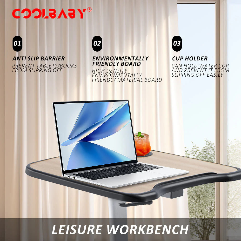 COOLBABY Exercise Bike with Desk,Home Office Fitnessbike,8-Level Magnetic Resistance,Foldable Base,LCD Monitor, Max 120 KG,LZM-JSC04