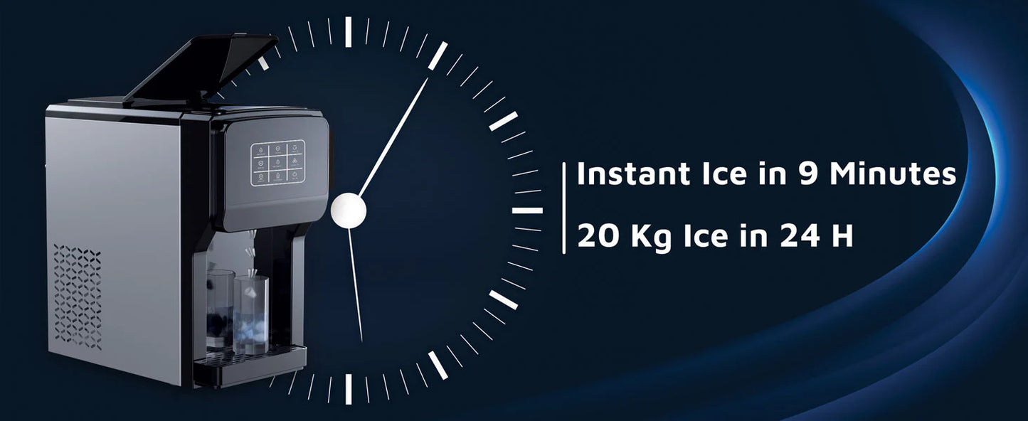 3-in-1 Ice Maker, Water Dispenser & Ice Crusher – 18–20KG/Day with 5L Tank and Touch Contro
