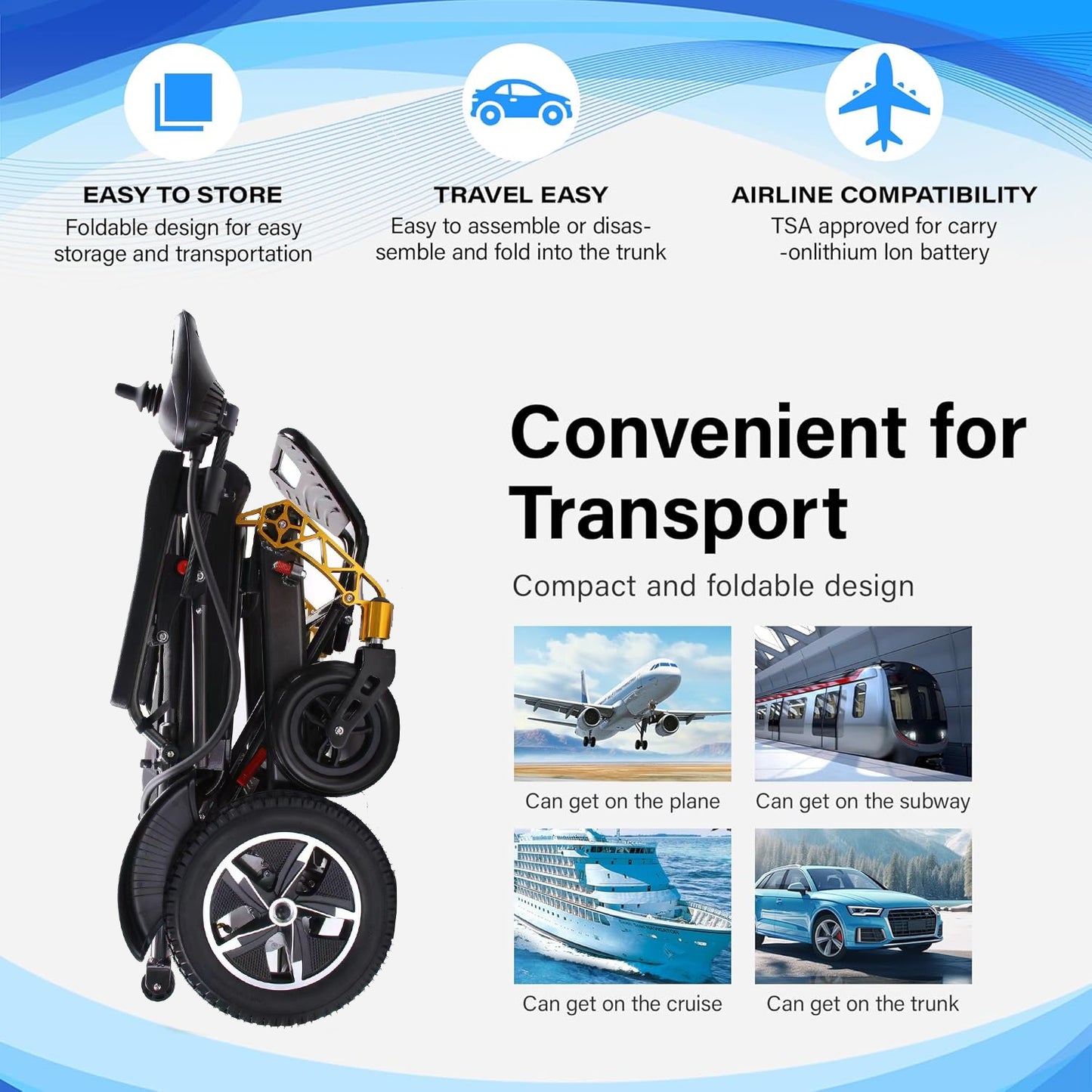Folding Aluminum Electric Wheelchair for Adults & Disabled Portable Airline Approved