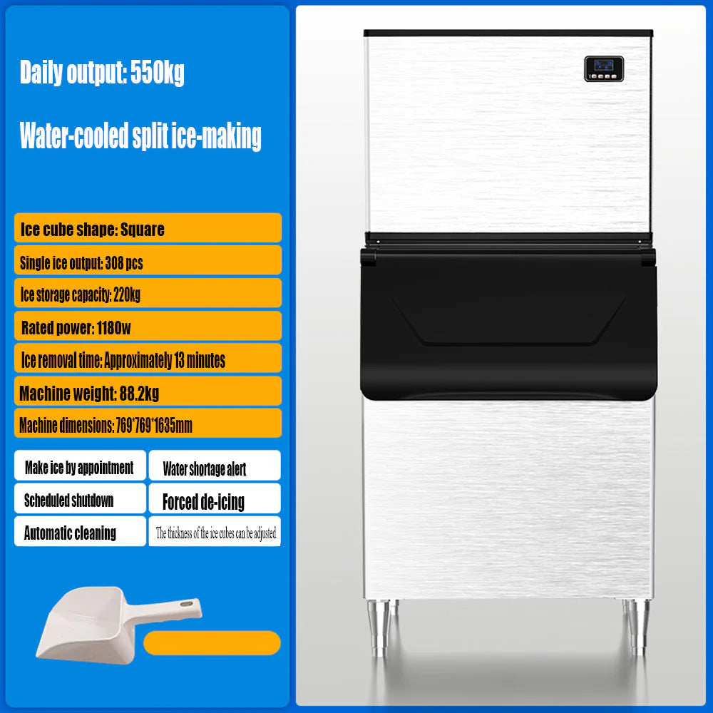 Commercial Ice Maker Machine 700KG/24H – Water-Cooled Split Ice Machine with 220KG Storage, Automatic Cleaning & Adjustable Square Ice Cubes