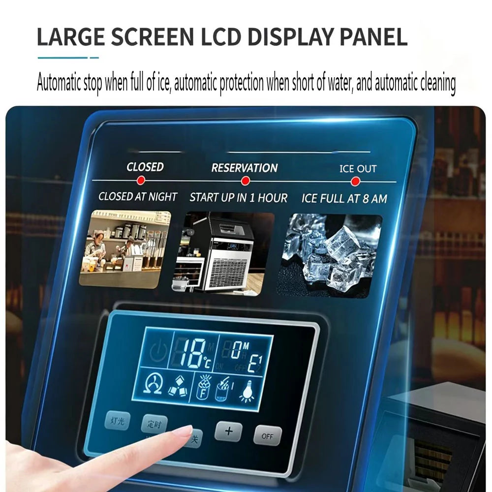 Commercial Ice Maker Machine 80KG/24H – 66 Cubes Per Cycle, 15KG Storage, LCD Display, Self-Cleaning & Automatic Water Supply