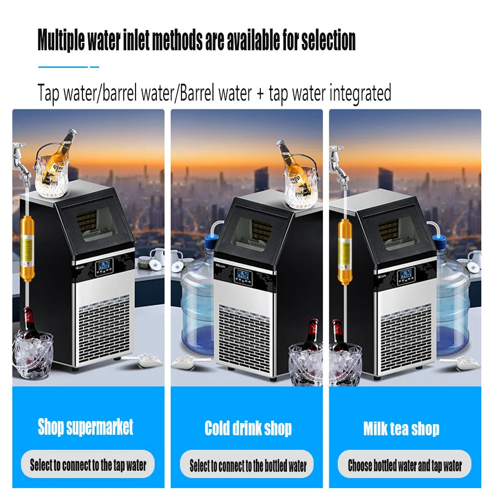 Commercial Ice Maker Machine 80KG/24H – 66 Cubes Per Cycle, 15KG Storage, LCD Display, Self-Cleaning & Automatic Water Supply