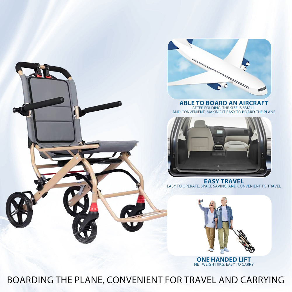 Manual Wheelchair Lightweight Foldable Transport Wheelchair Travel Wheelchair Support 220lbs with Telescopic Handle