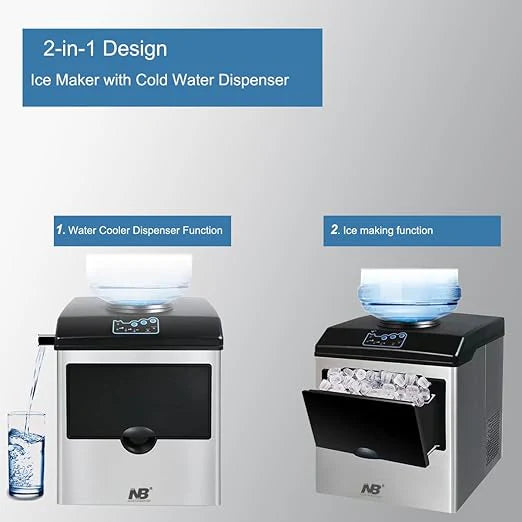 2-in-1 Stainless Steel Ice Maker & Cold Water Dispenser – 48 lbs/Day, 3 Ice Sizes, Self-Cleaning