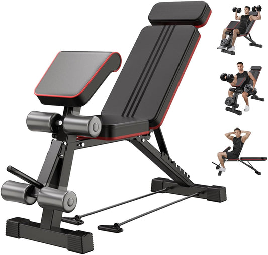 Adjustable Weight Bench - Multifunctional Fitness Bench, Foldable Exercise Workout Bench for Full Body Exercise