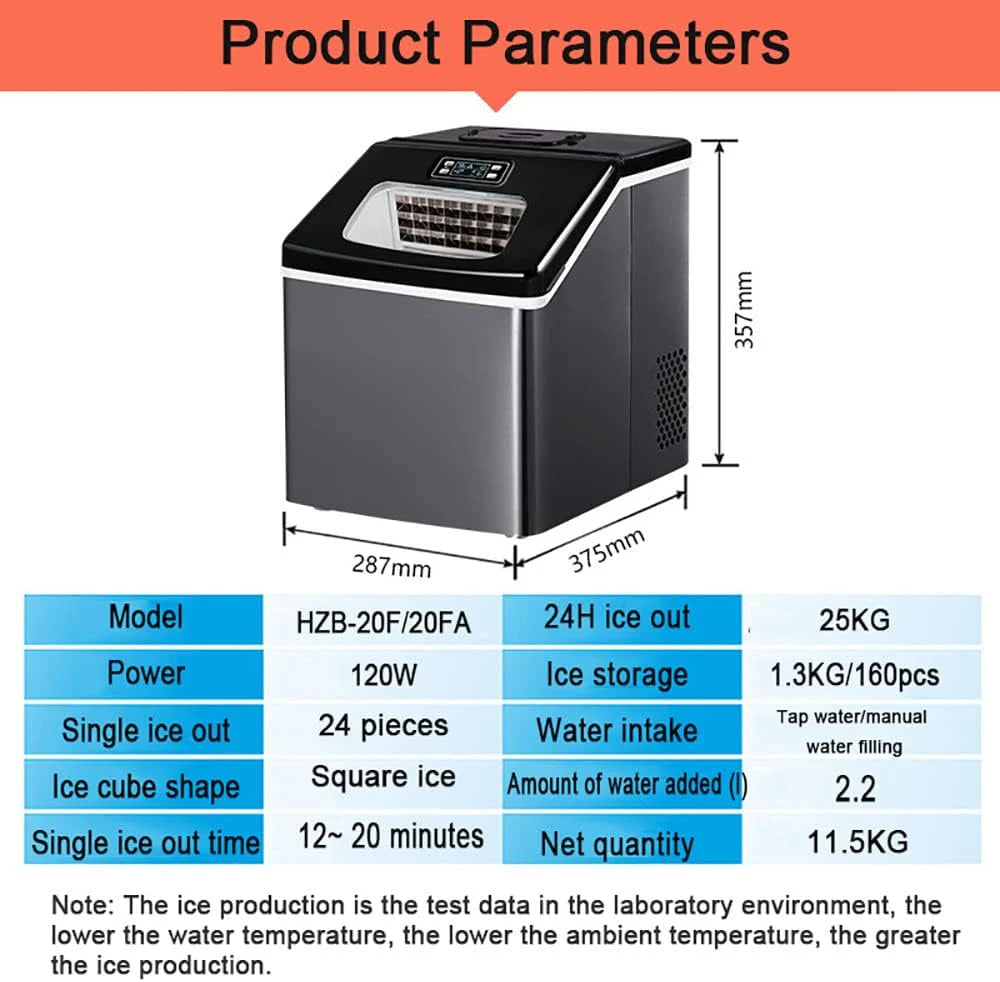 A-30KG Automatic Countertop Ice Maker – 25–30KG/Day Stainless Steel Ice Cube Machine for Home, Café & Restaurant
