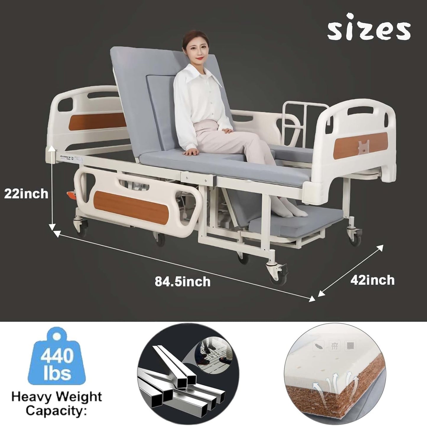 Multi-Functional Nursing Bed Adjustable Electric Hospital Bed For Elderly, With Wheelchair And Toilet Feature