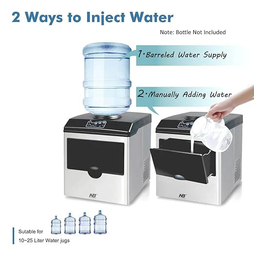 2-in-1 Stainless Steel Ice Maker & Cold Water Dispenser – 48 lbs/Day, 3 Ice Sizes, Self-Cleaning