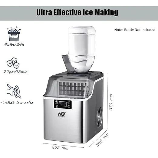 45 lbs/Day Countertop Stainless Steel Ice Maker – 24-Cube Commercial Ice Machine with Self-Cleaning & Adjustable Ice Thickness