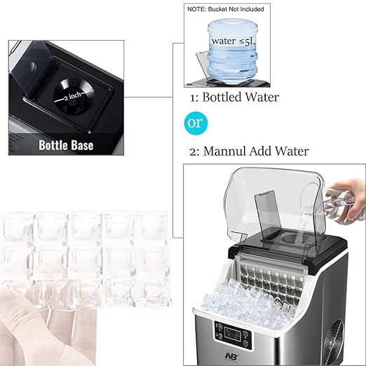 45 lbs/Day Countertop Stainless Steel Ice Maker – 24-Cube Commercial Ice Machine with Self-Cleaning & Adjustable Ice Thickness