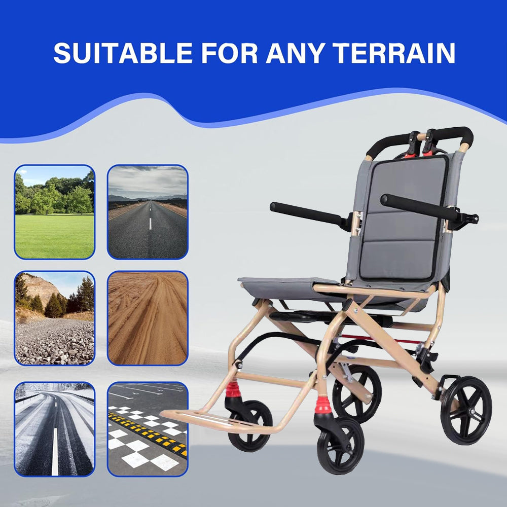 Manual Wheelchair Lightweight Foldable Transport Wheelchair Travel Wheelchair Support 220lbs with Telescopic Handle