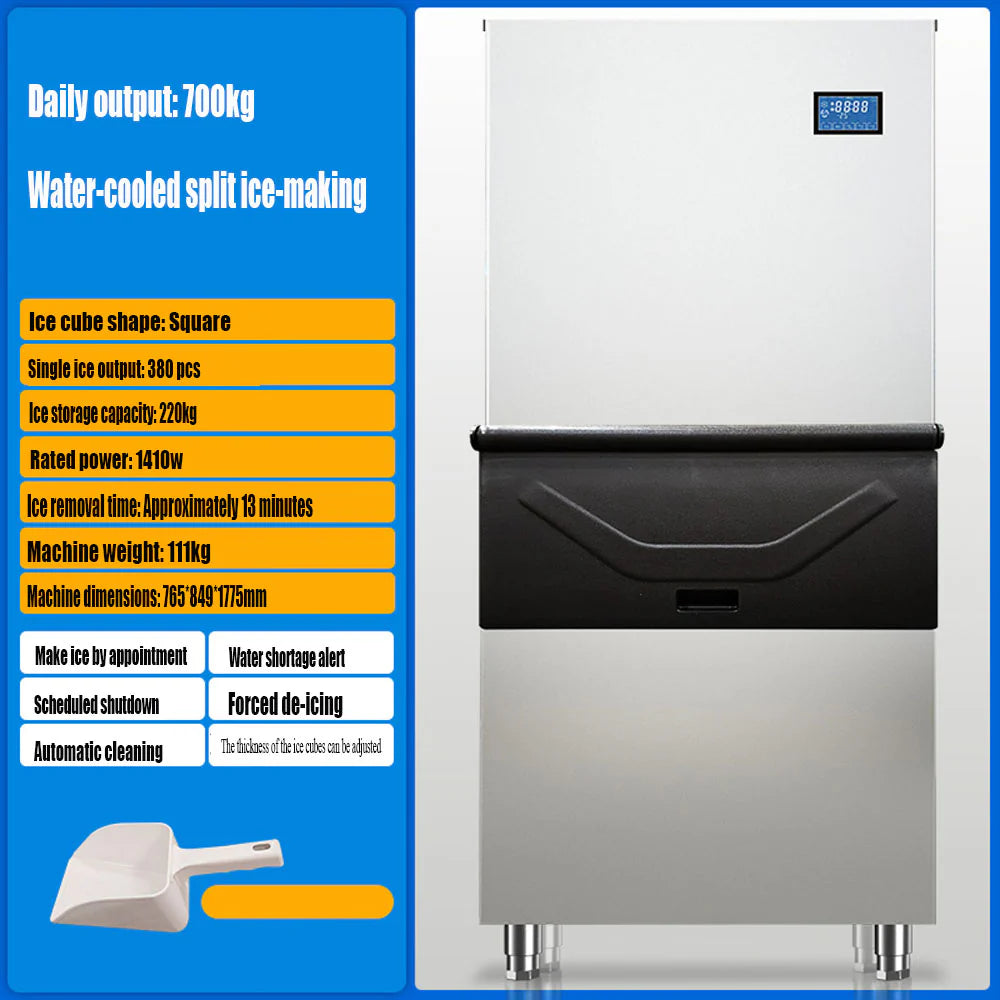 Commercial Ice Maker Machine 550KG/24H – Water-Cooled Split Ice Machine with 220KG Storage, Automatic Cleaning & Adjustable Square Ice Cubes