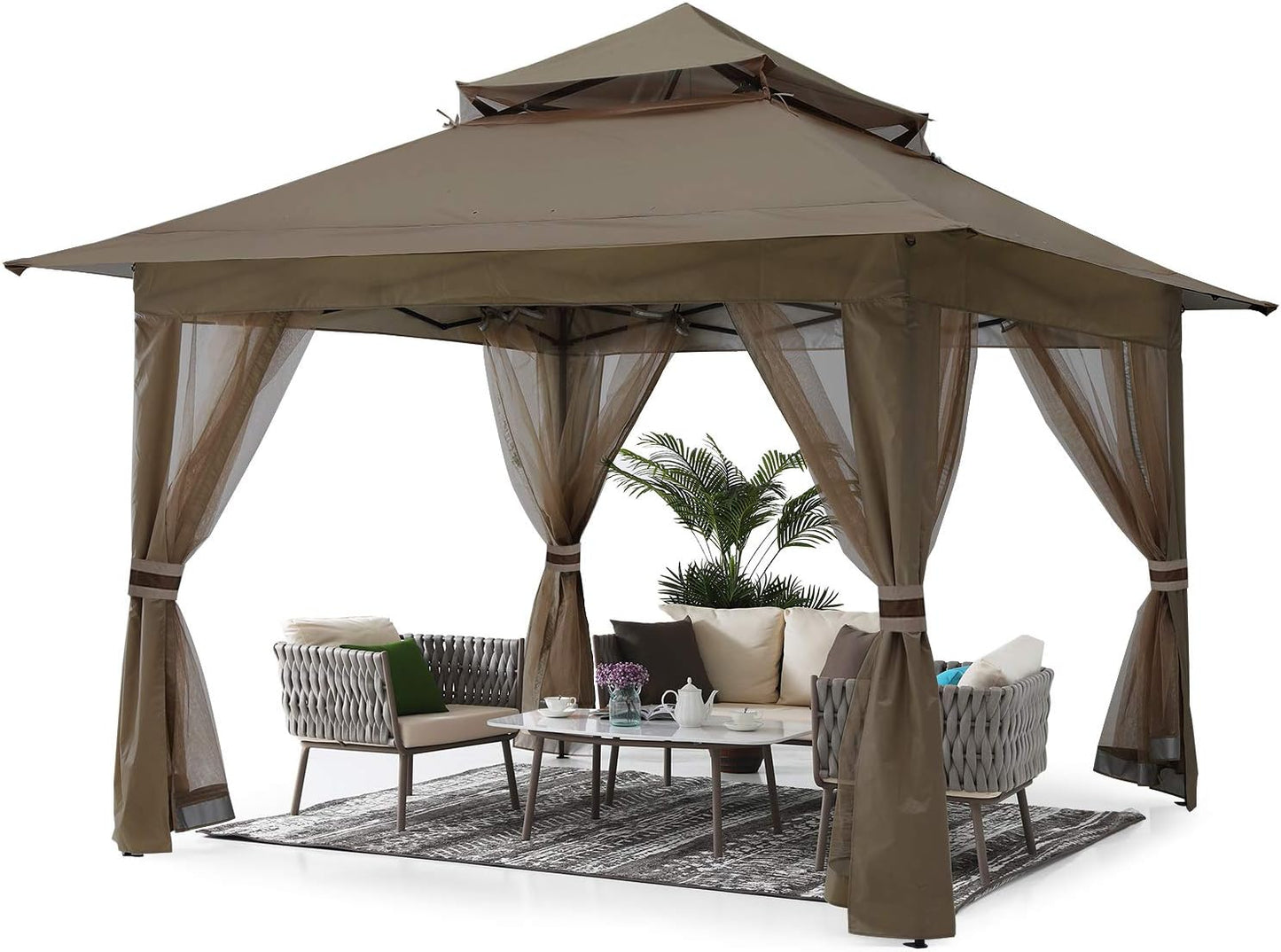 SkyCover Pop-Up Gazebo – Set Up in Seconds Fold & Go Gazebo – Lightweight, Durable, and Fast Setup Pop Up Gazebo 13x13 - Outdoor Canopy Tent with Mosquito Netting for Patio Garden Backyard