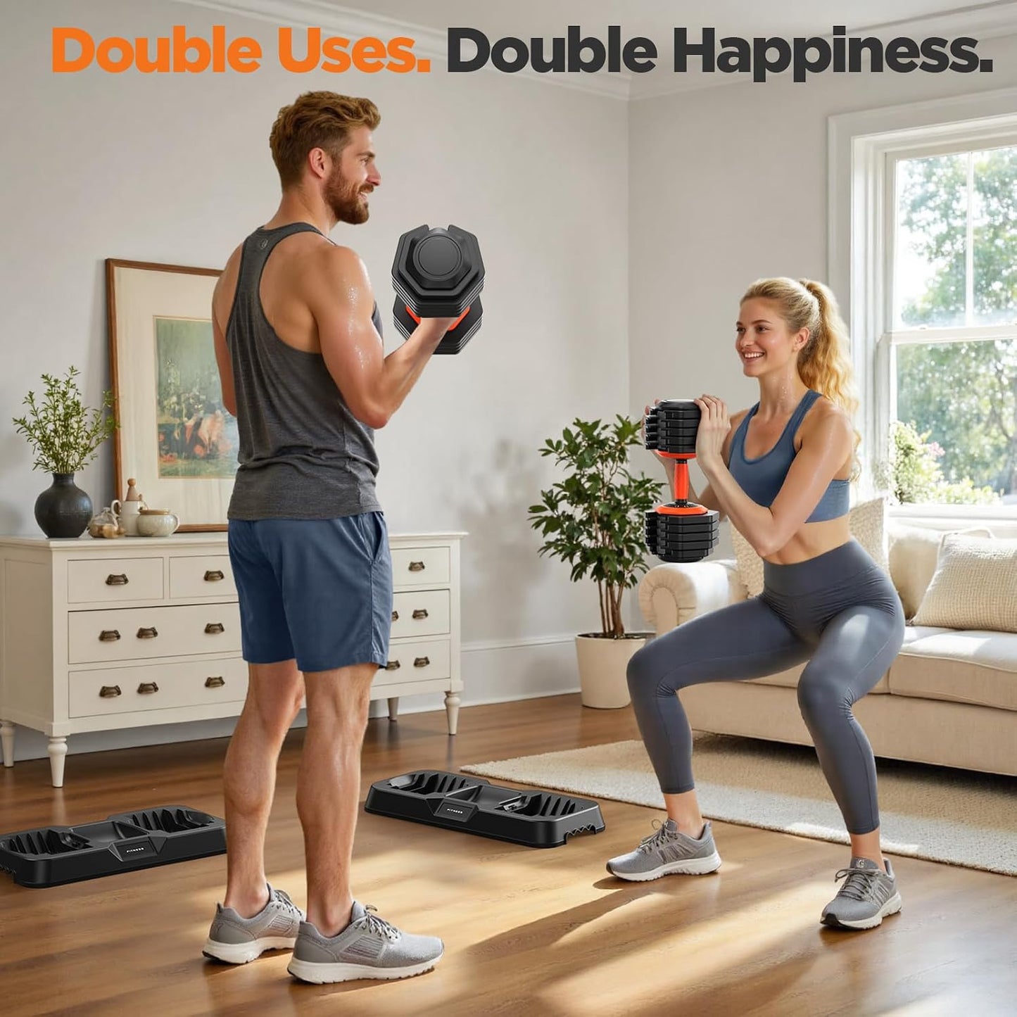 Adjustable Dumbbell Set Pair 55lbs, 10-in-1 Free Weight