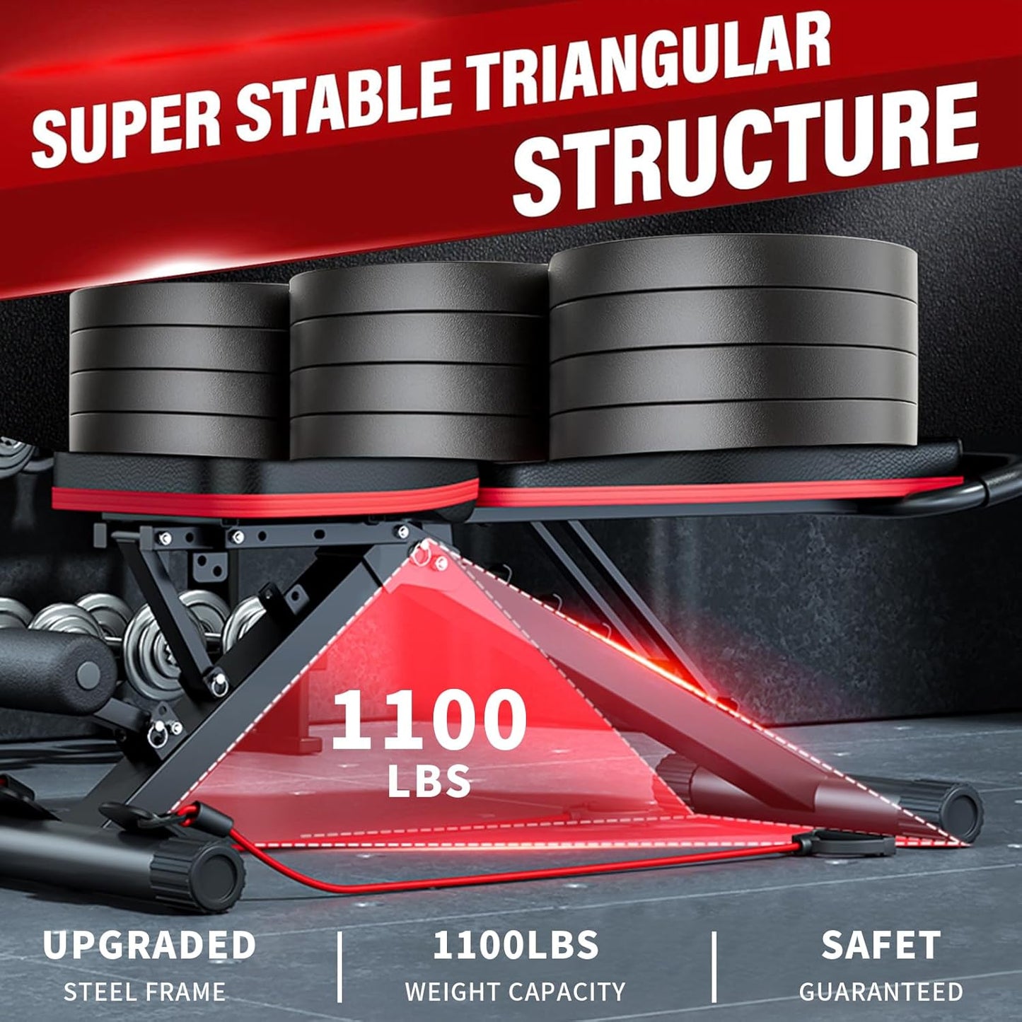 Adjustable Weight Bench,Multifunctional Fitness Bench Foldable Workout Bench for Full Body Exercise,Bench Press Bar Load-bearing 1100lbs,With Drawstring