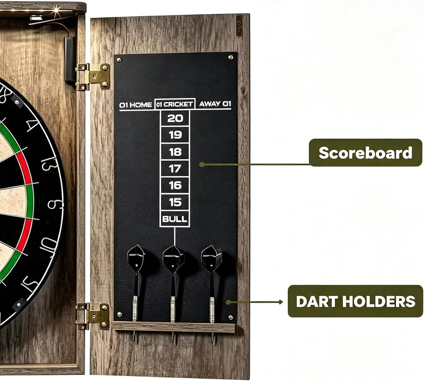 Official Size Dartboard Cabinet Set – 46 × 4 cm Dart Board with 6 Darts, Scoreboards, Dart Holders, Chalk & Eraser
