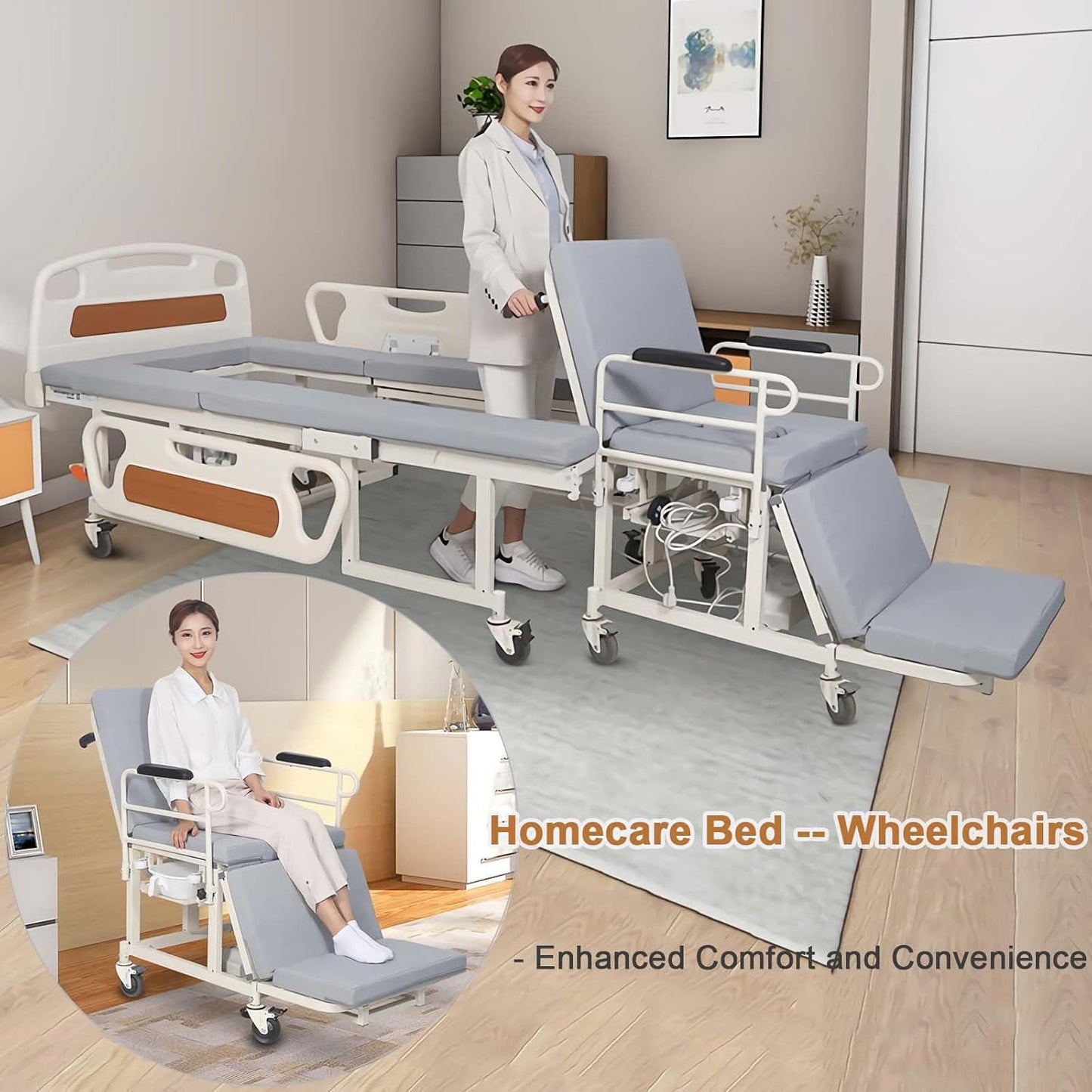 Multi-Functional Nursing Bed Adjustable Electric Hospital Bed For Elderly, With Wheelchair And Toilet Feature