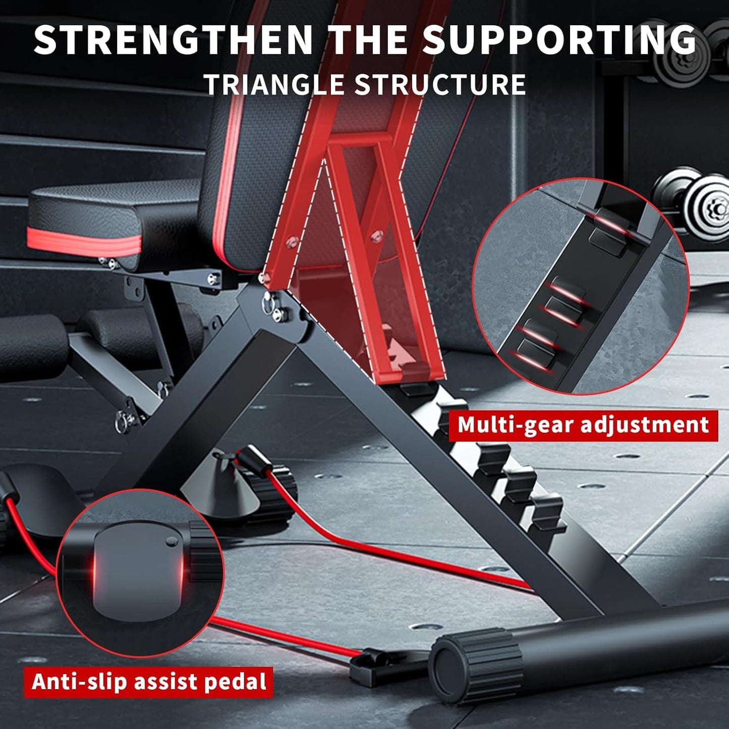 Adjustable Weight Bench,Multifunctional Fitness Bench Foldable Workout Bench for Full Body Exercise,Bench Press Bar Load-bearing 1100lbs,With Drawstring