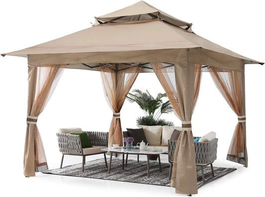 SkyCover Pop-Up Gazebo – Set Up in Seconds Fold & Go Gazebo – Lightweight, Durable, and Fast Setup Pop Up Gazebo 13x13 - Outdoor Canopy Tent with Mosquito Netting for Patio Garden Backyard
