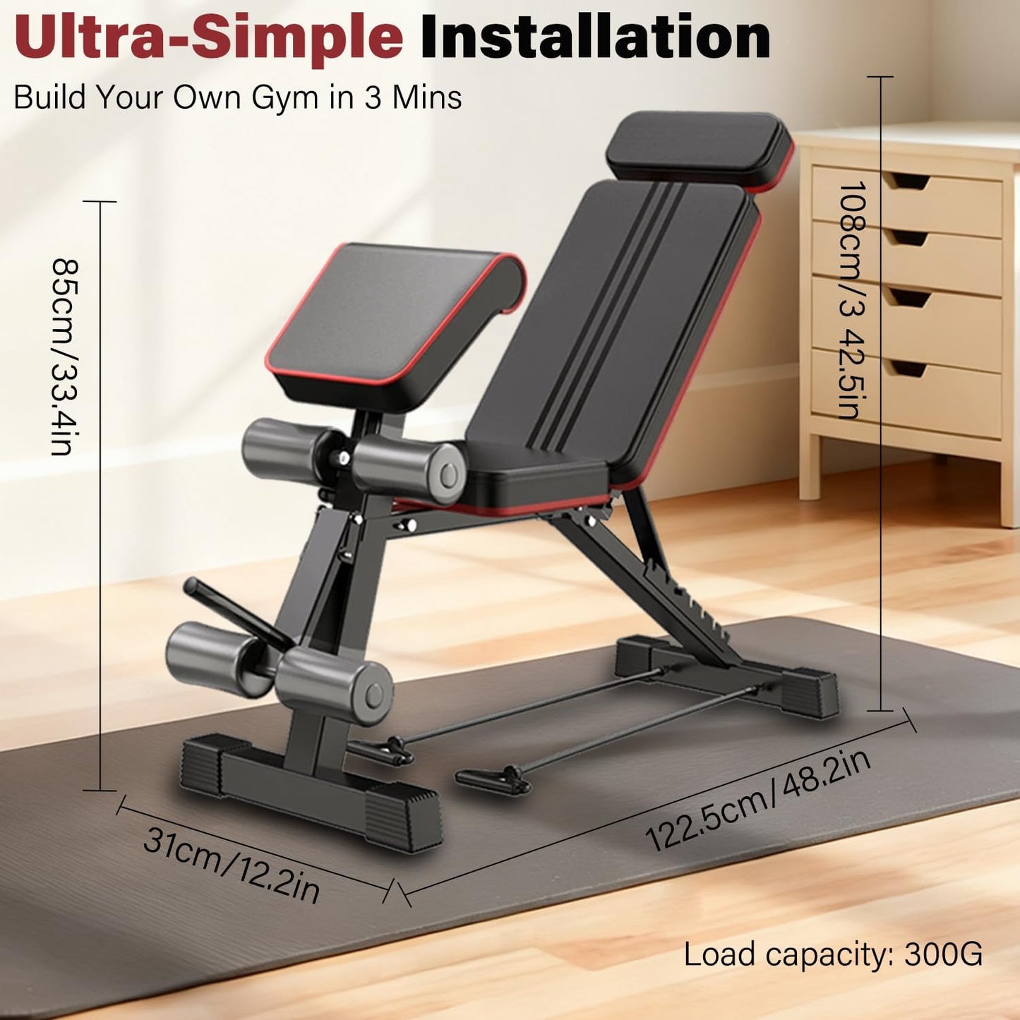 Adjustable Weight Bench - Multifunctional Fitness Bench, Foldable Exercise Workout Bench for Full Body Exercise