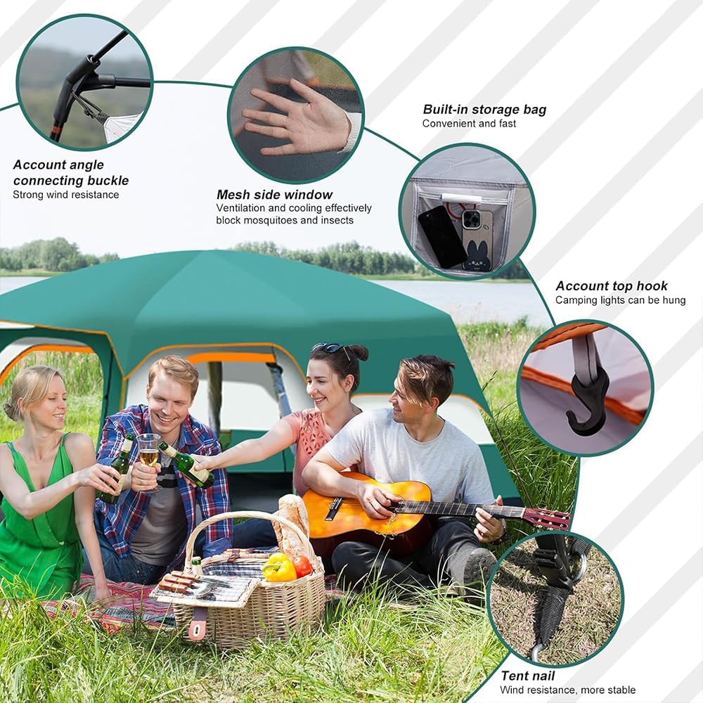 MOST WANTED 12-Person Tent with Divider & Porch – Waterproof, Windproof Cabin Tent for Camping & Hiking  Spacious 12-Person Tent with 3 Rooms – Easy Setup, All-Season Family Camping Shelter