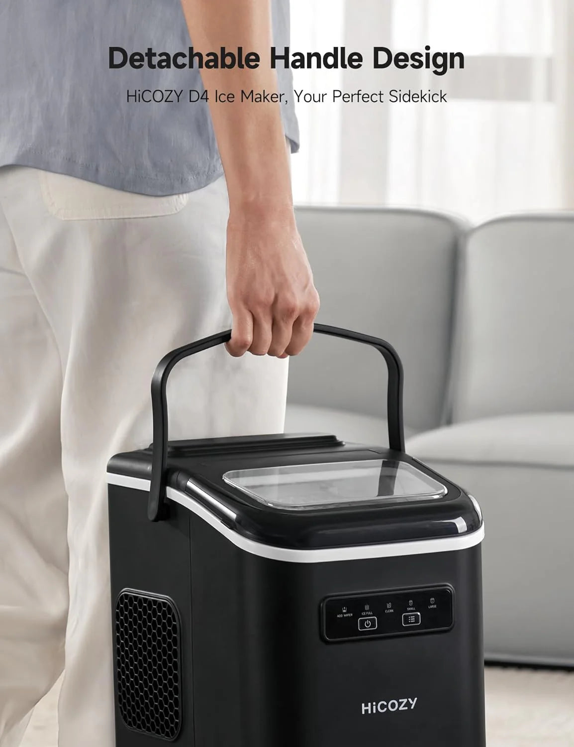 Compact Portable Ice Maker – 15KG/Day with 2 Ice Sizes, Self-Cleaning and Carry Handle – Black