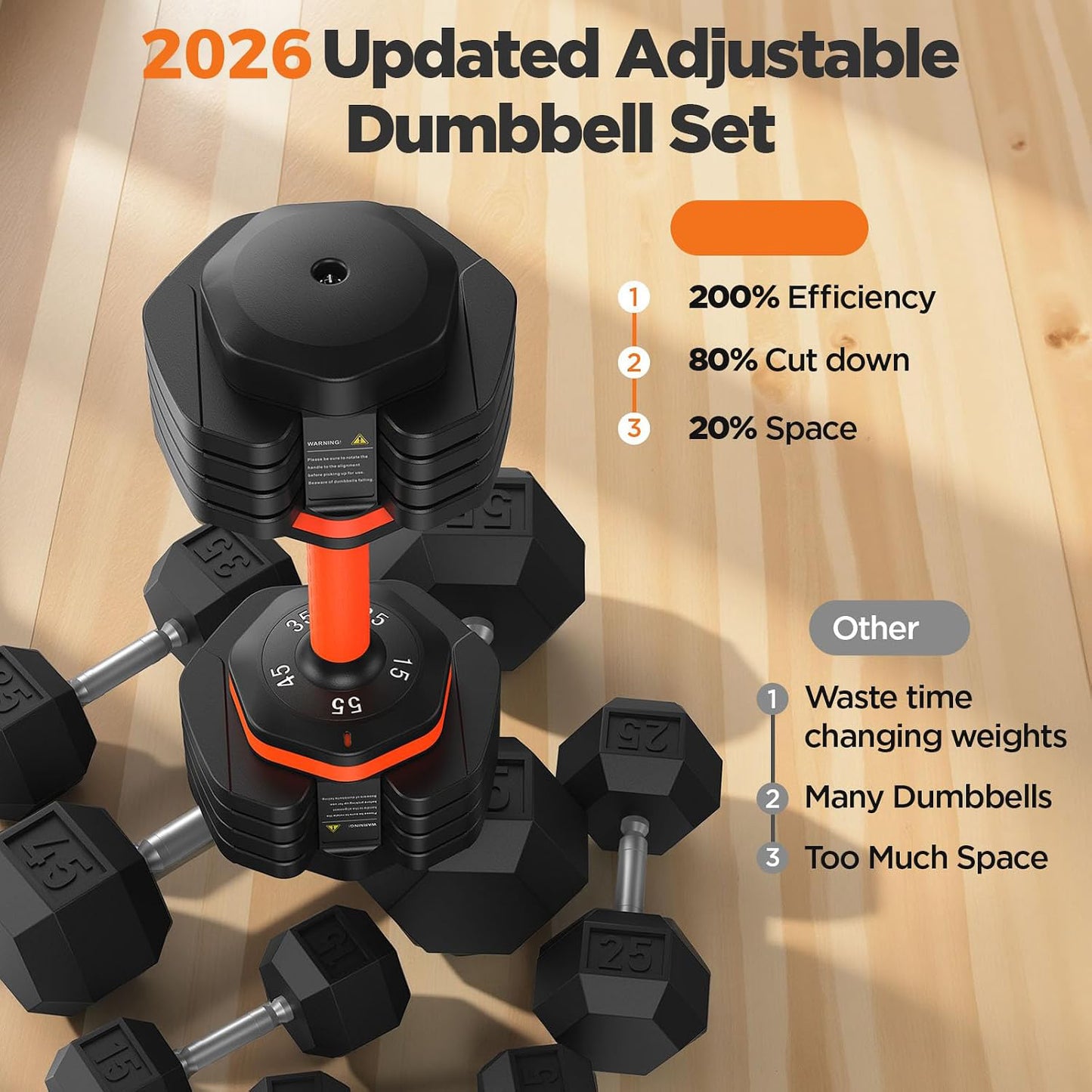 55lbs Weights Dumbbell Set with Storage Box, Updated Adjustable Dumbbell Set of 2,  55lbs Adjustable