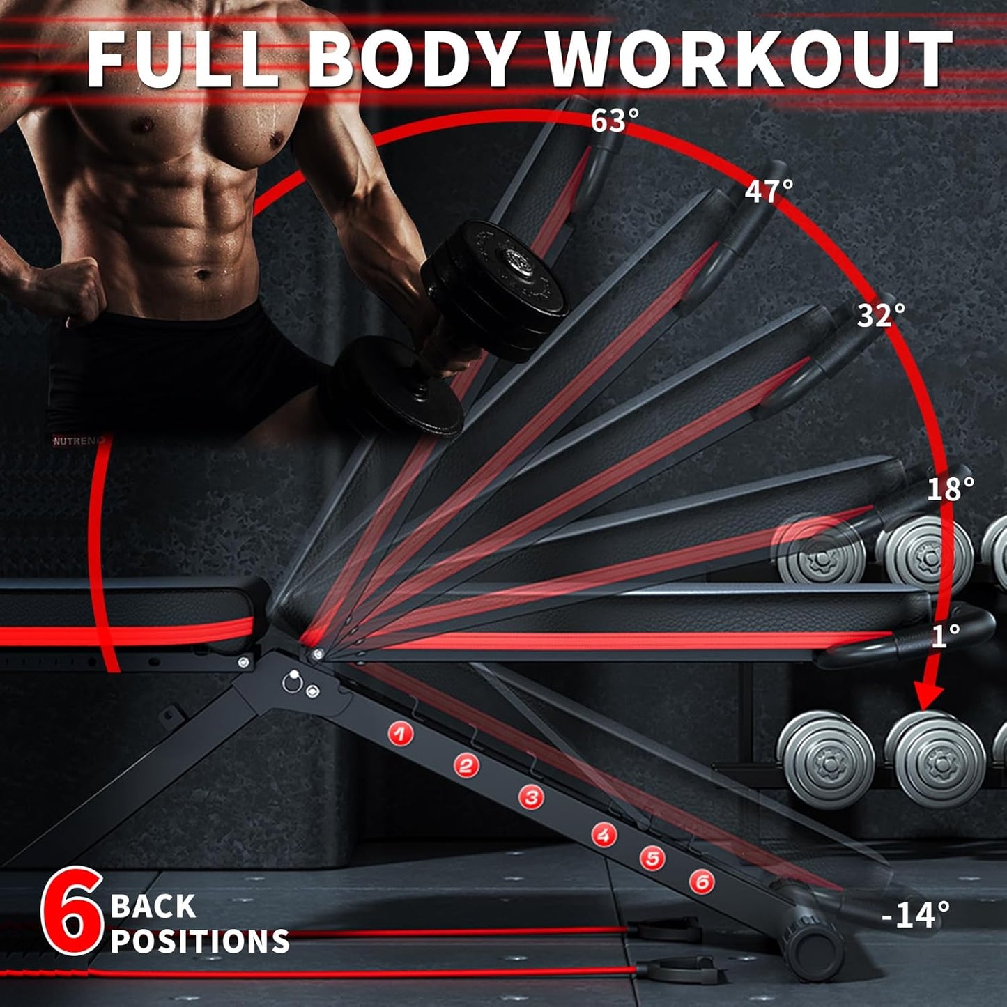 Adjustable Weight Bench,Multifunctional Fitness Bench Foldable Workout Bench for Full Body Exercise,Bench Press Bar Load-bearing 1100lbs,With Drawstring